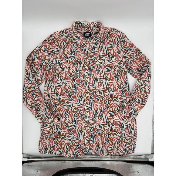 Lands' End Women's M 10-12 Linen A-Line Long Sleeve Tunic Top Ivory Multi Leaves - Picture 13 of 16